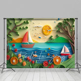 Aperturee - Aperturee Summer Fun Beach Trees Ship Cake Smash Photo Backdrop